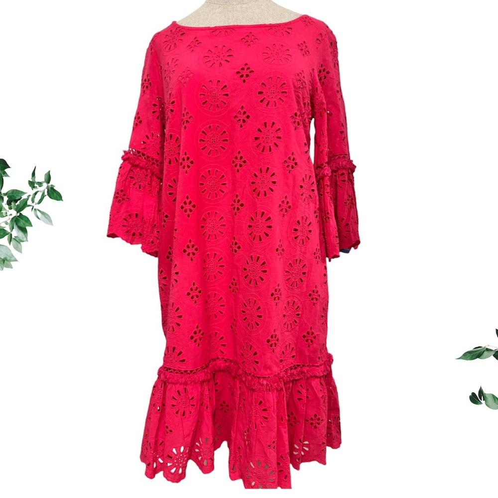 Anthropologie Dani Lace Eyelet Pink Drop Waist Dress size 4 Small